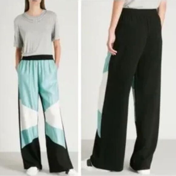 Maje NWT Black and Blue Wide-Leg Pants - Picture 1 of 3